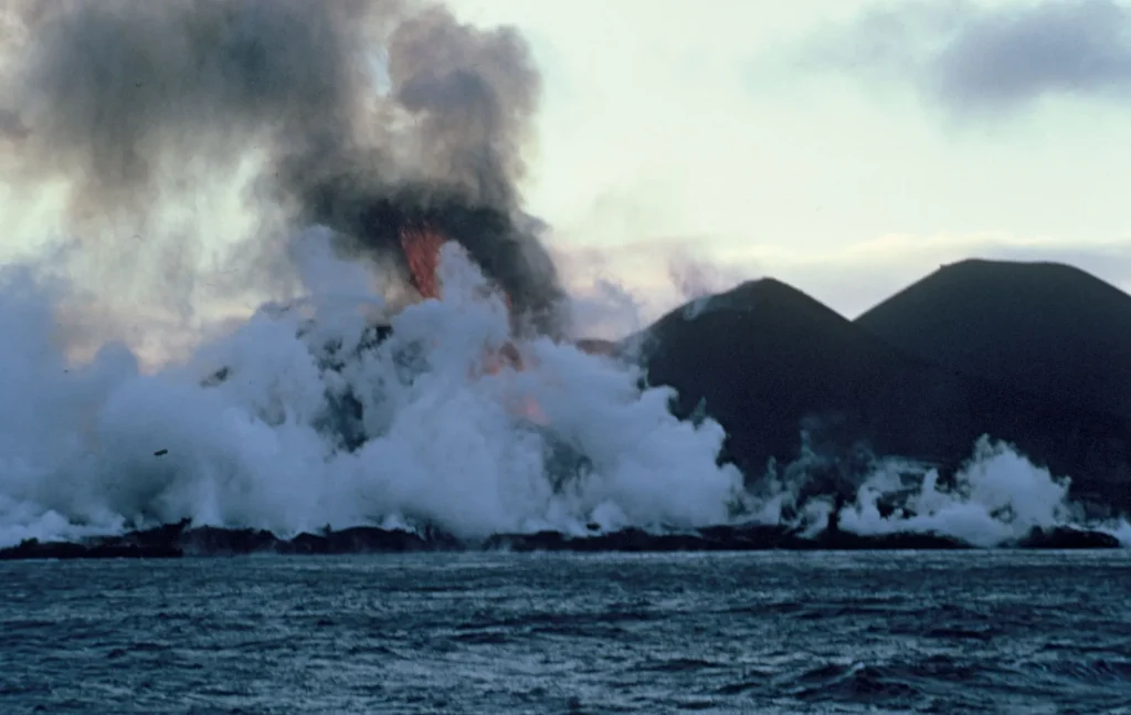 Formation island coast Surtsey Iceland 1963