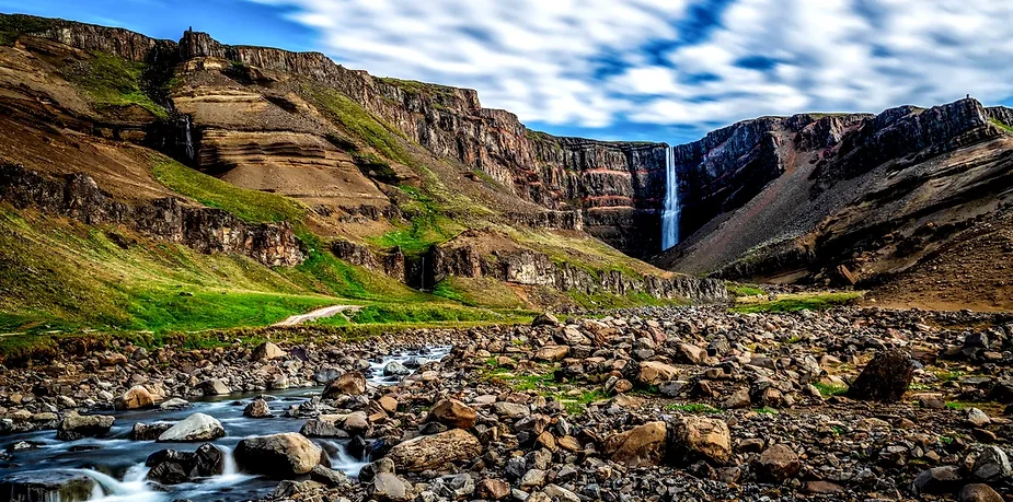 Spectacular Hengifoss Waterfall Cascading Over Layered Cliffs in Iceland