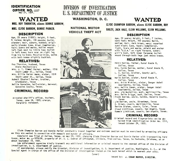 Bonnie and Clyde DOJ ID Order No. 1227